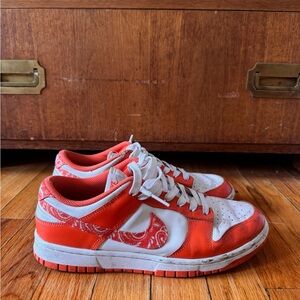 Nike Orange and White Bandana Dunks
